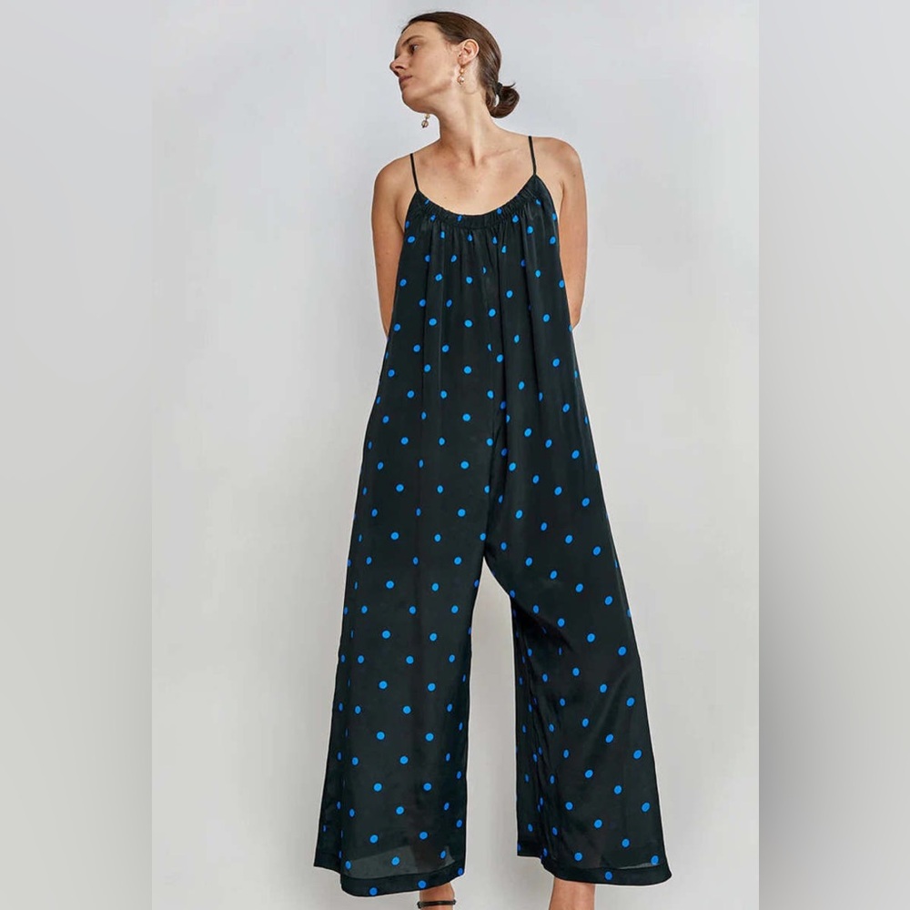 No. 6 Eve Jumpsuit - Black/Blue Polka Dot